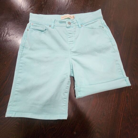 Soft Surroundings Stretch High Rise Bermuda Shorts Blue Denim Women's Sz M - Picture 2 of 10